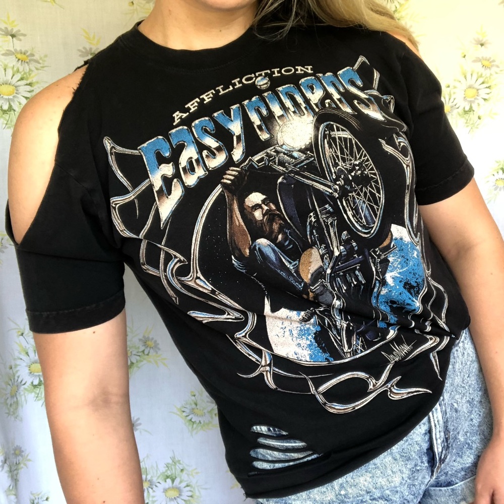 NWOT Affliction Easy Riders Cold Shoulder Tee